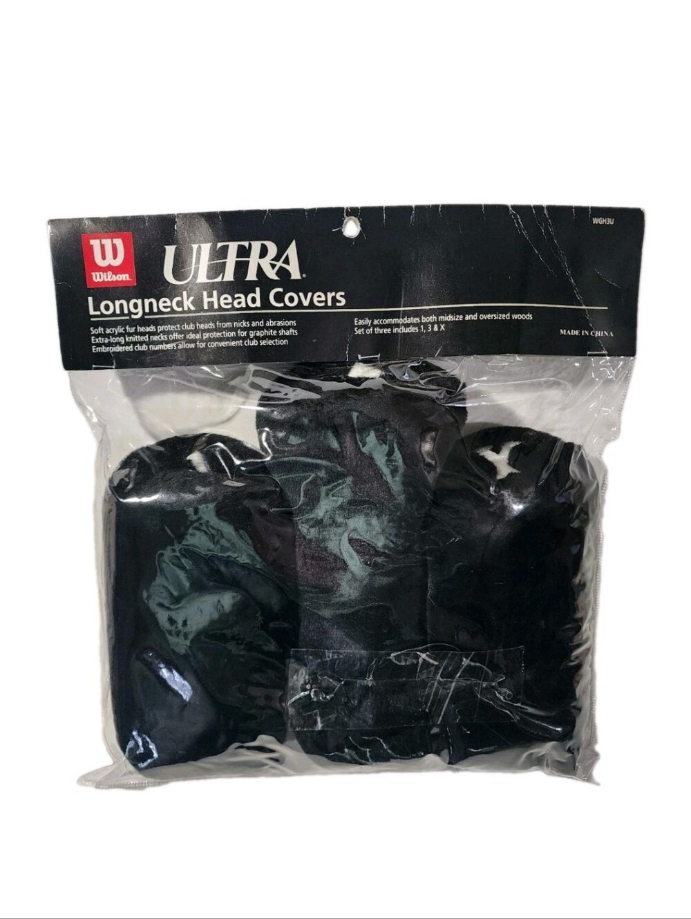 NWT Wilson Ultra Longneck Head Covers WGH3U Soft Acrylic Fur Set of 3 Black NOS